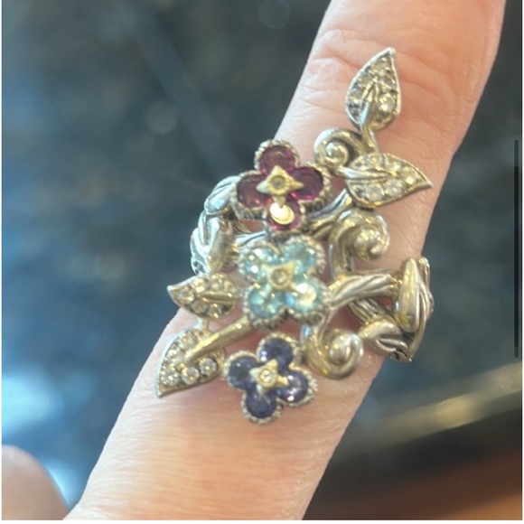 BARBARA BIXBY LOTUS FLOWER RING STERLING 925 RHODOLITE IOLITE TOPAZ GEMS 7.5 EUC - Picture 3 of 16